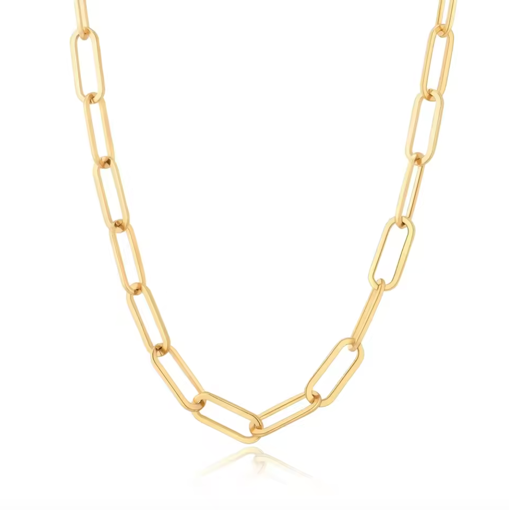 Paperclip Chain Necklace 6.7mm 18K Gold Plated for Women Stainless Steel Hypoallergenic Tarnish-Free Waterproof