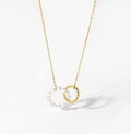 Double Circle Link Chain Choker Pearl Pendant Necklace 18K Gold Plated for Women Stainless Steel Hypoallergenic Tarnish-Free Waterproof