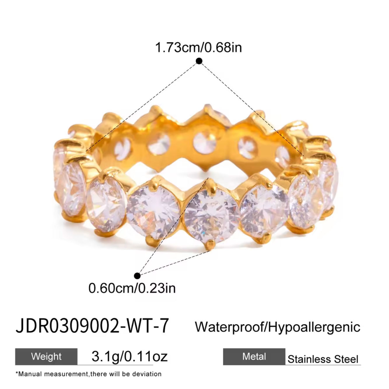 Round CZ Eternity Ring 18K Gold Plated for Women Stainless Steel Hypoallergenic Tarnish-Free Waterproof