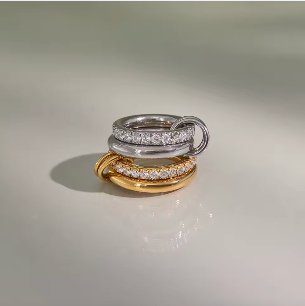 Interlocking Zircon Eternity Band Stackable Ring 18K Gold Plated for Women Stainless Steel Hypoallergenic Tarnish-Free Waterproof