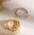Two Tone Smooth Wave Ring Set of Two 18K Gold Plated for Women Stainless Steel Hypoallergenic Tarnish-Free Waterproof