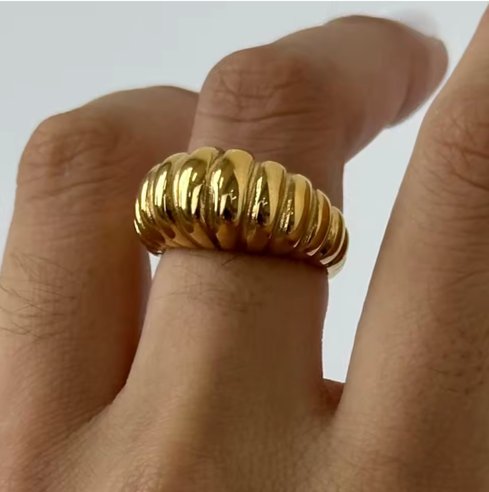 Croissant Ring 18K Gold Plated for Women Stainless Steel Hypoallergenic Tarnish-Free Waterproof