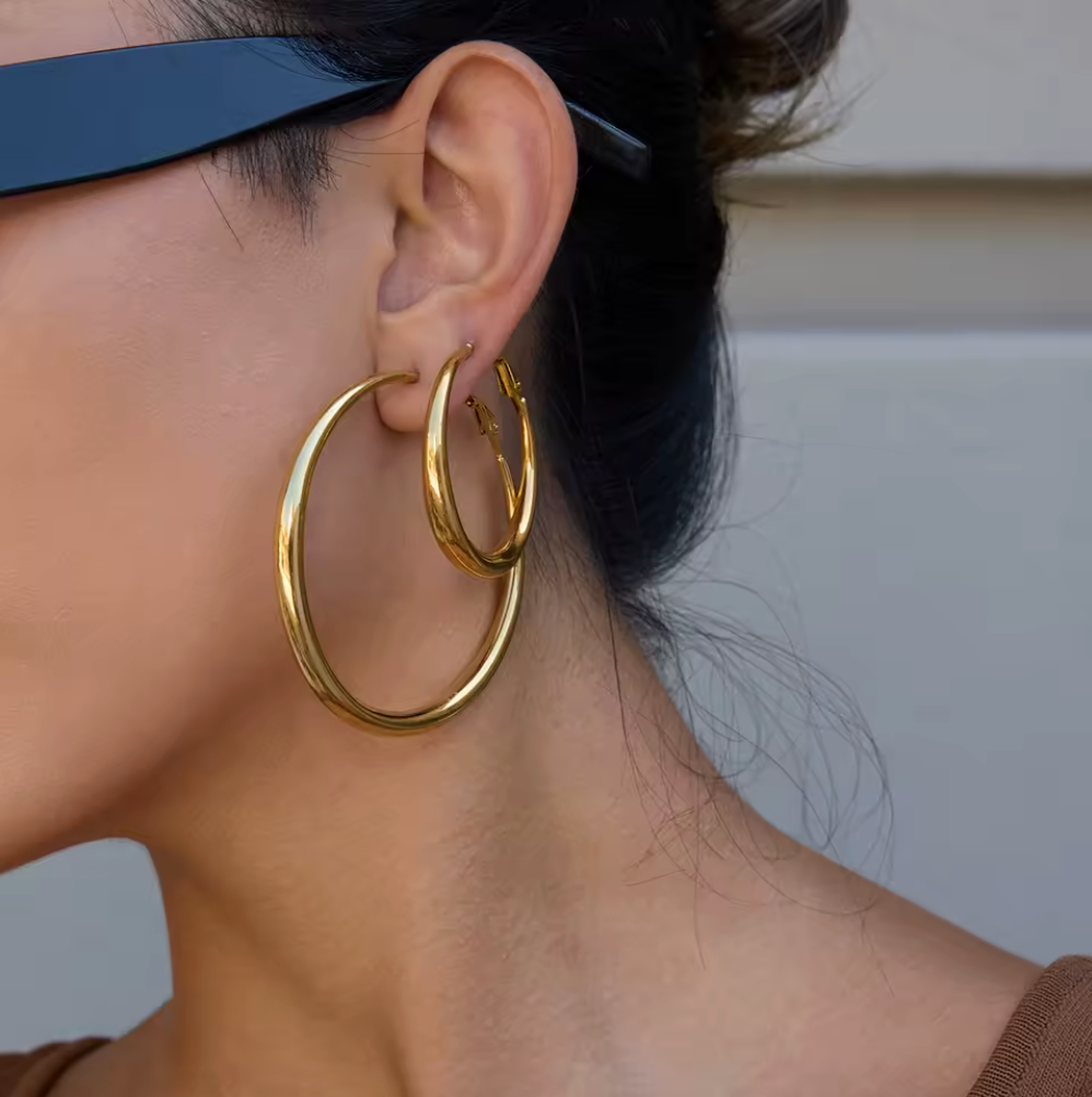 40mm Statement Hoop Earrings 18K Gold Plated for Women Gold Plated Stainless Steel Hypoallergenic Tarnish-Free Waterproof