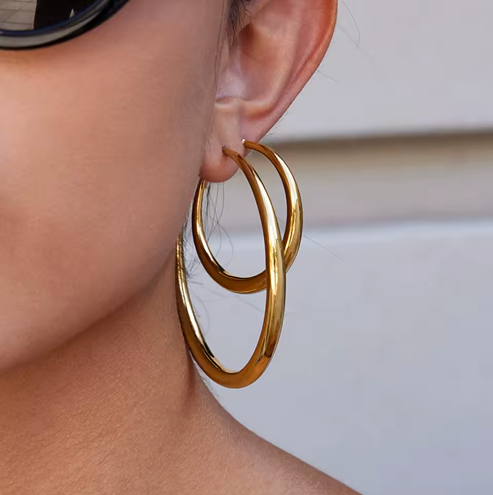 40mm Statement Hoop Earrings 18K Gold Plated for Women Gold Plated Stainless Steel Hypoallergenic Tarnish-Free Waterproof