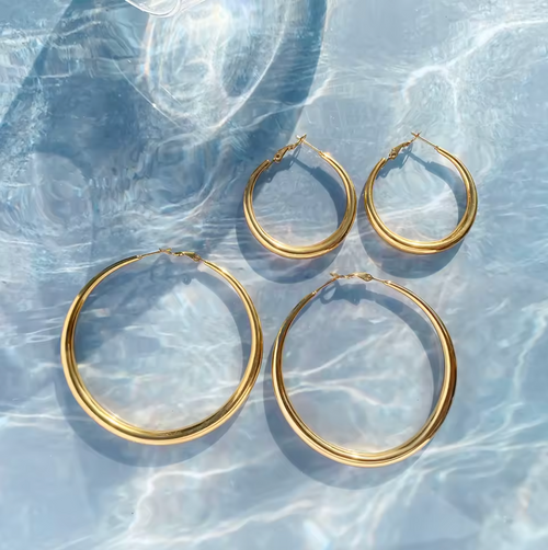 65mm Statement Hoop Earrings 18K Gold Plated for Women Gold Plated Stainless Steel Hypoallergenic Tarnish-Free Waterproof