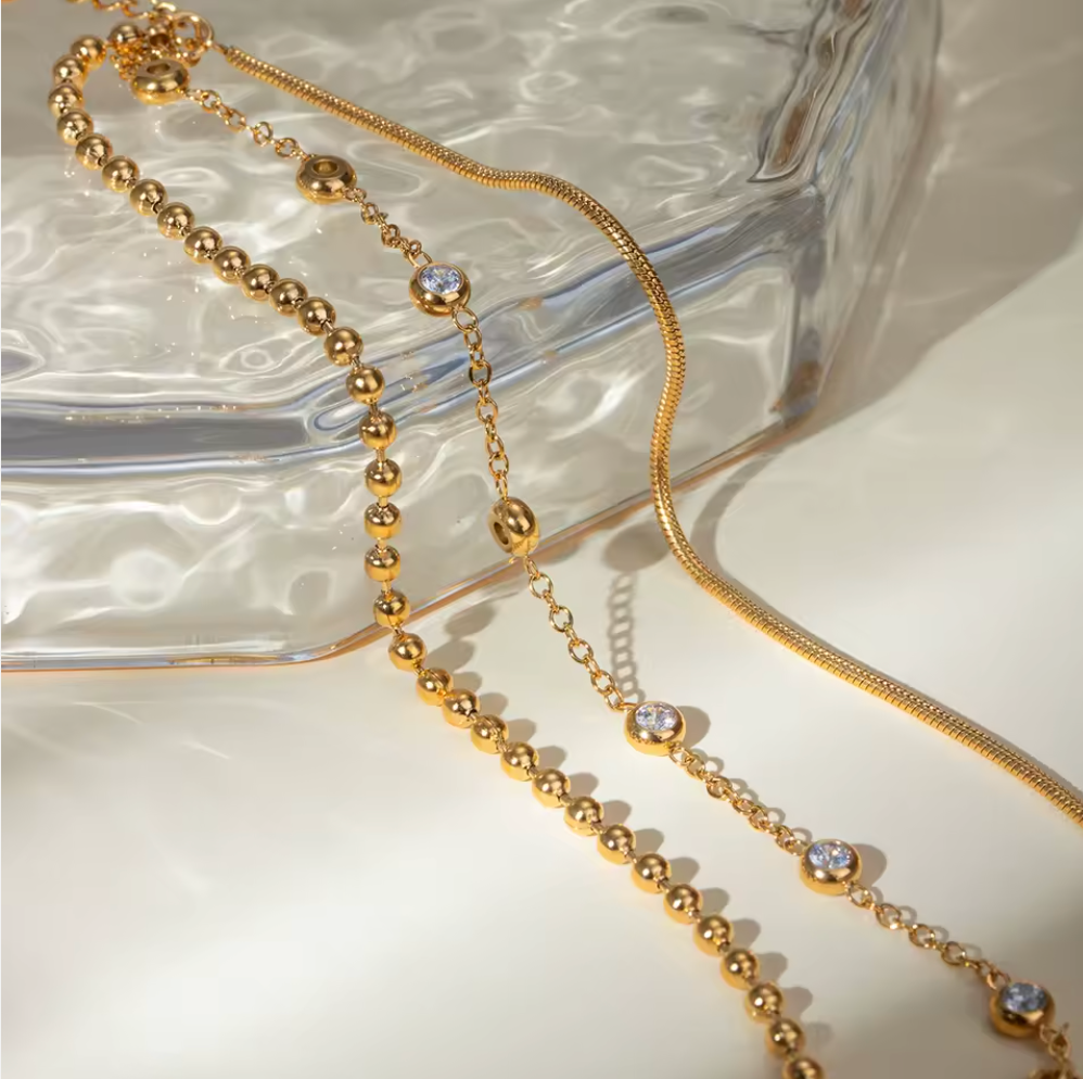 Multi-Layer Cubic Zirconia Bracelet 18K Gold Plated for Women Gold Plated Stainless Steel Hypoallergenic Tarnish-Free Waterproof
