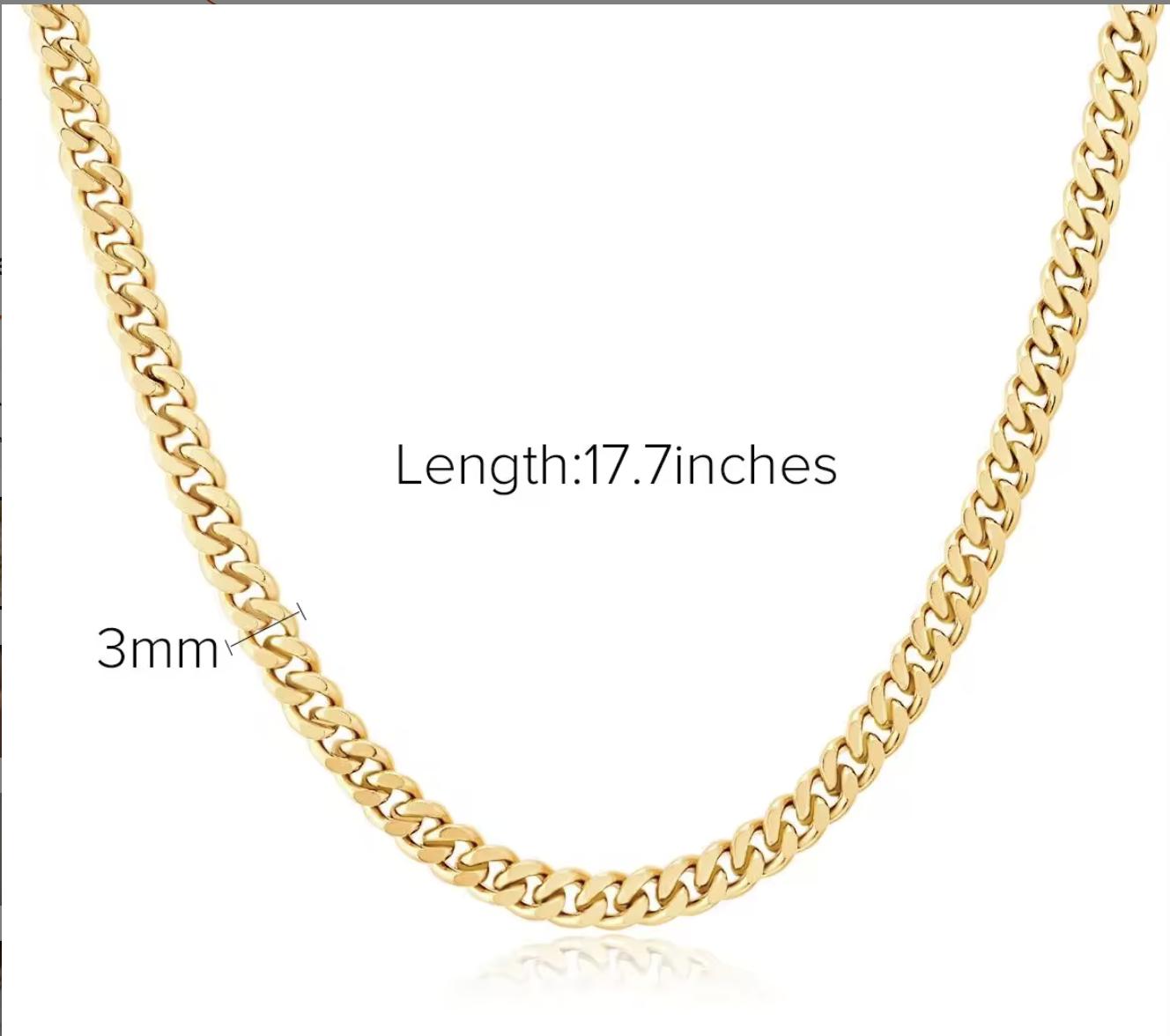 CORONÉ 3mm Cuban Chain Necklace 18K Gold Plated for Women Stainless Steel Hypoallergenic Tarnish-Free Waterproof - Photo 2 - CORONÉ